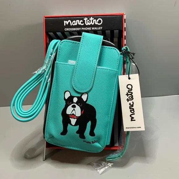 Marc Tetro Boston Terrier Turquoise Crossbody Phone Wallet. NWT in box - Picture 1 of 10